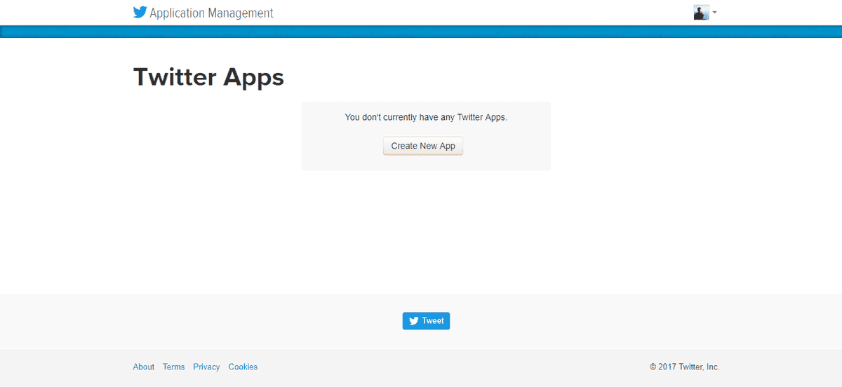 Create new app on Twitter